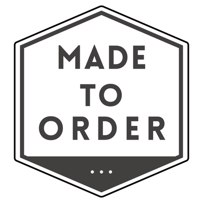 Hexagonal badge with 'MADE TO ORDER' text on a white background